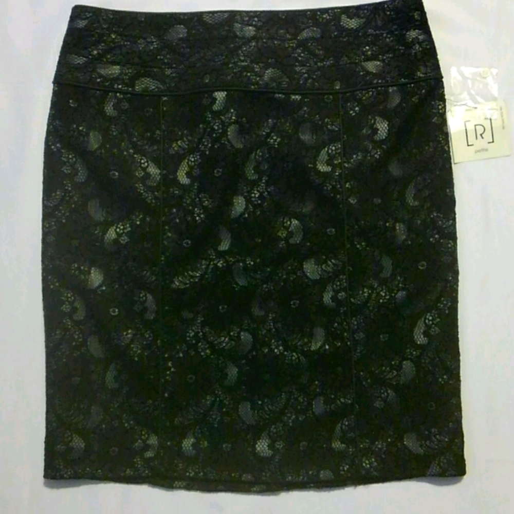 Relativity Black Lace Lined Pencil Skirt 8P